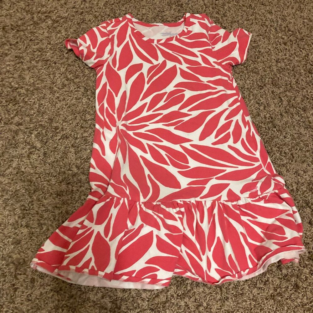 Vineyard Vines In Full Bloom Knit Tee Dress Small 7-8 Pink and White Cotton